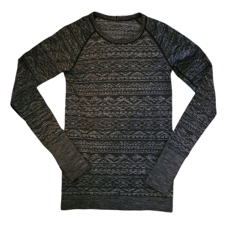 Lululemon Rest Less Seamless Black Grey Long Sleeve Pullover Workout Shirt Sz 4